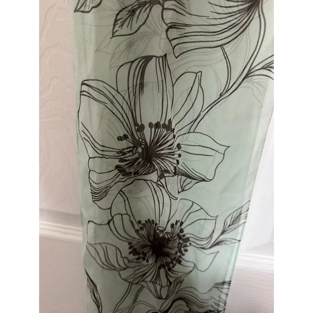 Unbranded Mint Green and brown Floral Sheer Chiffon Scarf Rectangular Botanical